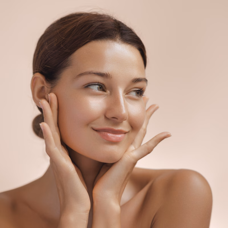 Beauty photo of a woman with clean, healthy skin showing her face, highlighting the rejuvenating effects of Morpheus8 microneedling treatment